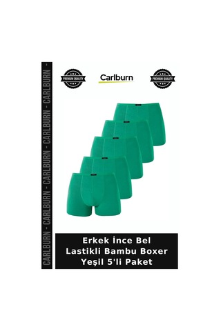 Carlburn Premium Erkek İnce Bel Lastikli Bambu Boxer Yeşil 5'li Paket Günlük Giyim