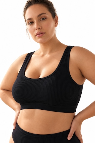 İpeksi Collection Kalın Askılı Pamuklu Çıkarılabilir Pedli Büstiyer Bralet - Sporcu Yarım Atlet Siyah