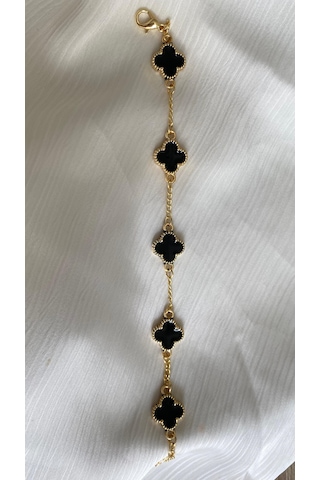 İlknur Doğal Taş Evi Siyah Yoncalı Bileklik