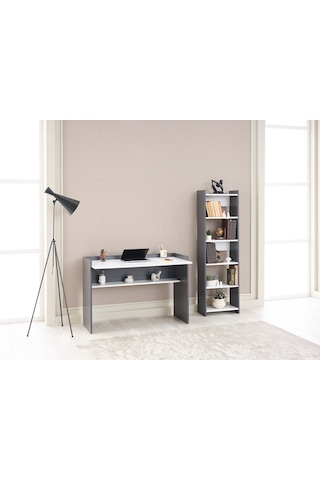 Arpelia Ahşap Çalışma Masası Ve Kitaplık 1 Beyaz