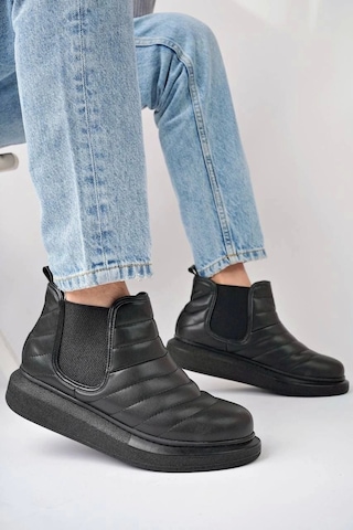 Slw205 Boston Bağcıksız Cilt Erkek Spor Bot St Siyah Siyah