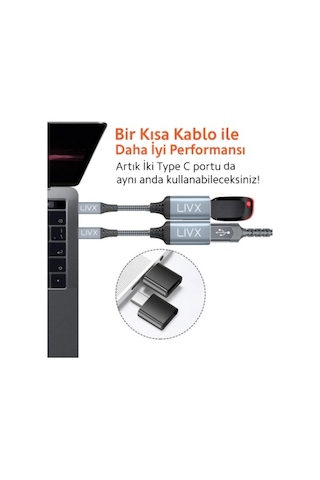 Livx USB 3.0 To Type-C Çevirici Dönüştürücü 60W 15 cm Kablolu OTG