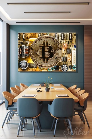 Altın Renkli Fiziksel Bir Bitcoin Hatıra/koleksiyon Parası Yatay Kanvas Tablo 4013 Çok Renkli
