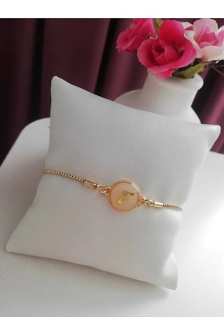 Altın Sedef Ayarlanabilir Kadın Gold Asansörlü F Harf Bileklik Renkli