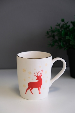 Tabak Evi Porselen Altın Yaldızlı Geyik Kulplu Mug Kupa 9cm 220ml Tekli Çok Renkli