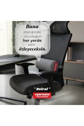 Belrol Bel Destek Yastığı Seyahat Sırt Bel Destek Minderi Yıkanabilir Kılıflı Gri