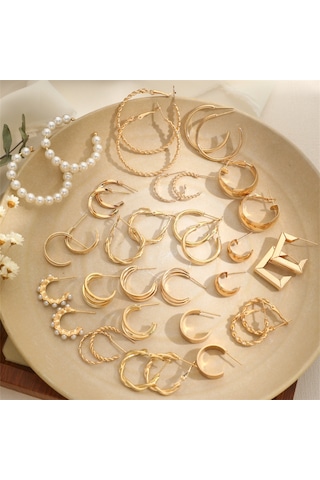 Skycity Şık Tasarım 9 Çift Küpe Seti - Alloy Malzeme, 3-18mm Çap, 10g Ağırlık Gold