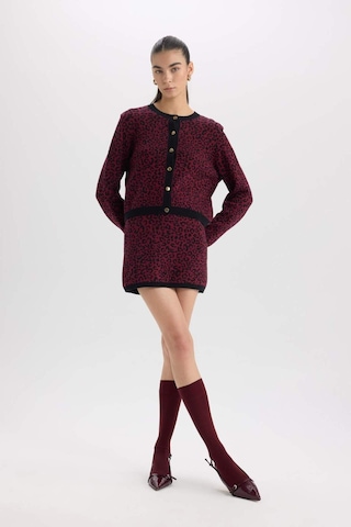 DeFacto A Kesim Leopar Desenli Mini Triko Etek D8516AX24WNBR115 Bordo