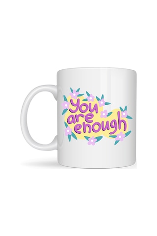 Northcity You Are Enough Porselen Kupa - Motive Edici Çiçek Deseni Ve Sevdiklerine Anlamlı Hediye Pembe
