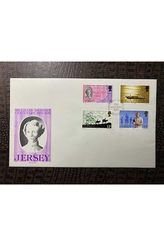 İngiliz Sömürge İngiltere İlk Gün Zarfı Ve Pulları Fdc Jersey'in İlk Kadın Doktoru Temalı Damgalı Tam Seri Jersey 1976, Dr Lilian Grandin'in Yıldönümü