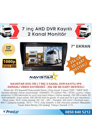 Kayıtlı 7 İnç İkiye Bölen 2 Kanal Split Ahd 1080p/720p Destekli 4 Pin 256 Gb Sd Destekli Monitör
