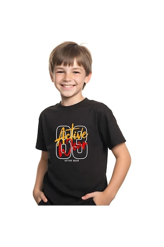 Fyk Kids Unisexs Çocuk Düz Kısa Kollu T-shirt Siyah