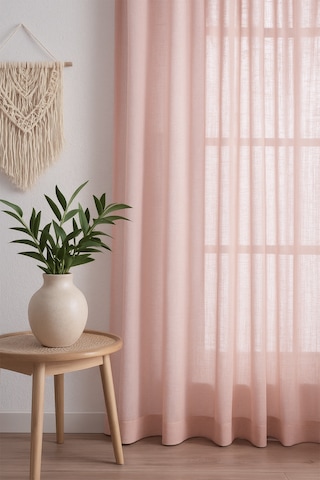 Natural Modern File Dokulu Keten Tül Perde Pileli Salon Oturma Odası Yatak Odası Çocuk Odası Pembe
