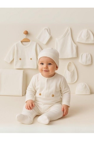 Zekids 10 Lu Organik Pamuklu Bebek Hastane Çıkış Seti-16186 Çok Renkli