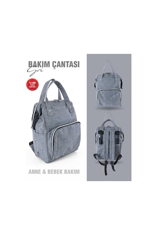 Tommybaby Anne Bebek Bakım Sırt Çantası Biberon Termoslu Sıvı Geçirmez Bebek Çantası Gri