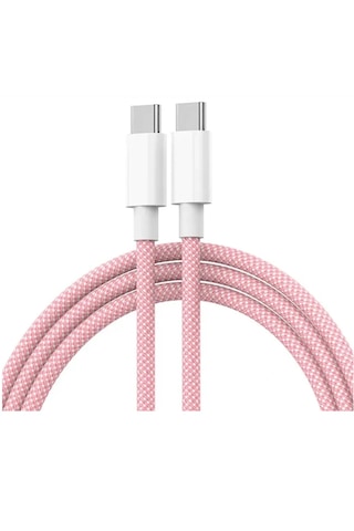 İphone 15-16-17 Pro Max Plus Uyumlu Type-c Hasır Yeni Nesil Hızlı Şarj Kablosu Pembe 100 Cm