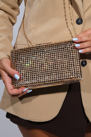 Gomeda Bakır Kare Taşlı Kadın Abiye Çanta Bakır