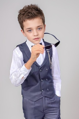 Riccotarz Erkek Çocuk Cepken Yelekli Şal Yaka Lacivert Takım Elbise 5-9 Yaş Lacivert