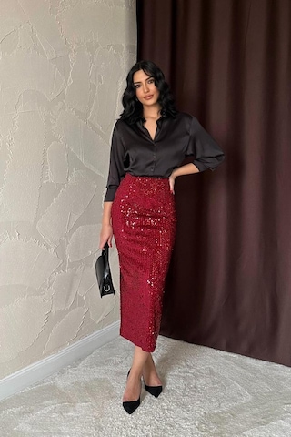 Bordo Pulpayetli Parlak Etek Bordo