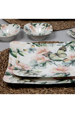 Güral Güral Spinoza 16 Parça 2 Kişilik Kare Bone Kahvaltı Takımı Çok Renkli