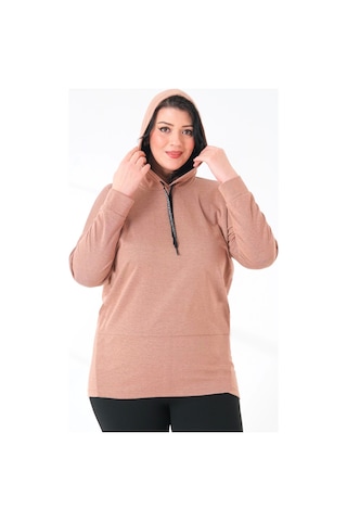 Lady Majestic Büyük Beden Kapüşonlu Sweatshirt Vizon