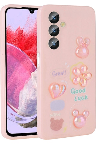 Galaxy M34 5g Kılıf Kabartma Figürlü Parlak Zore Toys Silikon Kapak Pembe