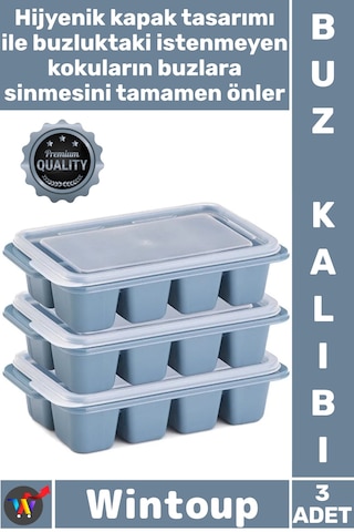 Buz Mutfak Hijyenik İstiflenebilir Pratik Buzluk Küp Şekilli Kapaklı Plastik 3'lü Mini Buz Kalıbı Diğer