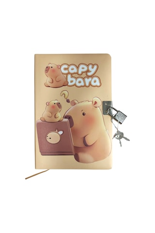 Capybara Hatıra Defteri Günlük Kilitli Defter 80 Yaprak - Tablet Kapibara Kahverengi