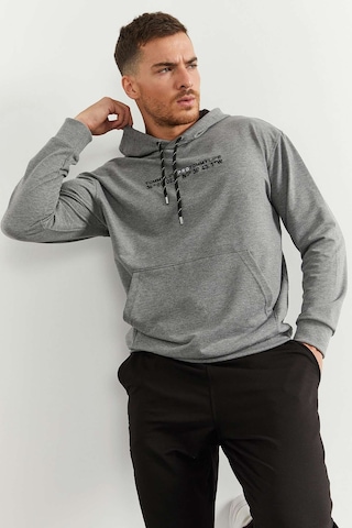 Tommy Life Gri Melanj - Siyah Kapüşonlu Kanguru Cep Lastik Paça Erkek Oversize Eşofman Takımı - 85117 Gri - Siyah