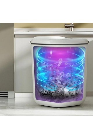 Sensörlü Çöp Kovası Antibakteriyel Uv Işıklı 20 Litre + Deterjan Hazneli Beyaz Silikon Klozet Fırçası-bys Beyaz
