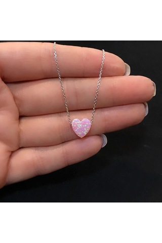 Stela Opal Pembe Kalp Gümüş Kolye
