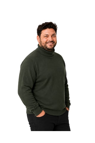 Battalmoda Erkek Büyük Beden Haki Tam Balıkçı Pamuklu Kazak 3xl-4xl-5xl-6xl