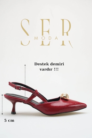 Sermoda Topuklu Kadın Ayakkabı - 5 Cm İnce Topuklu Sivri Burun Kadın Stiletto Ayakkabı Bordo Yanki