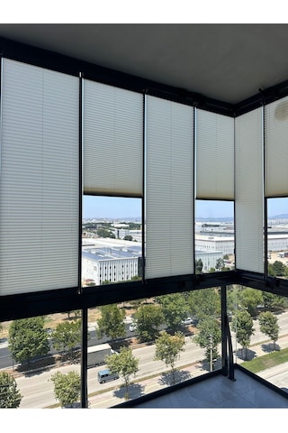 Blind-x Krem Plise Katlanır Cam Balkon Perdesi, Ofis Perdesi, Mutfak Perdesi, Salon Perdesi