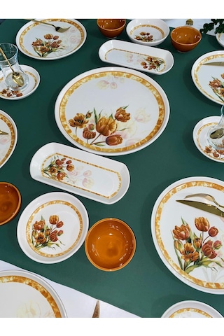 Vintage Tulip 6 Kişilik 21 Parça With Saucer Kahvaltı Takımı Kızıl Kahve