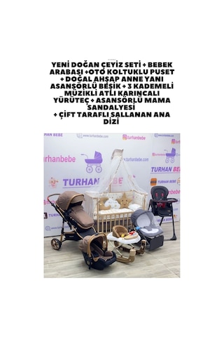 Yeni Doğan Çeyiz Seti Bebek Arabası + Anne Yanı Beşik + Yürüteç +mama Sandalyesi + Ana Dizi Asansörlü Mama Sandalyesi