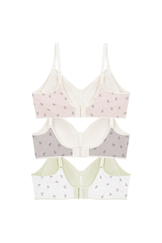 Cottonill Seamless Bra - Mireva Lazer Kesim Rib Dokulu Ayıcık Desenli Balensiz Kadın Sütyen 3'lü Paket Çok Renkli