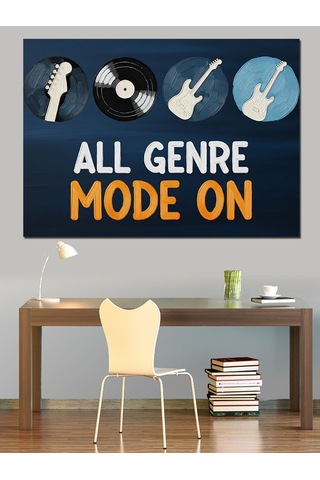 Müzik Türleri İkonlu Yazı Dekoratif Kanvas - Mdf Ahşap Tablo