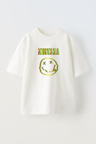 Thewert Unisex Nirvana Face Tasarım Baskılı Pamuk Beyaz Oversize T-shirt
