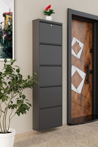 Kilitli 5 Kapaklı Metal Ayakkabılık Antrasit Antrasit