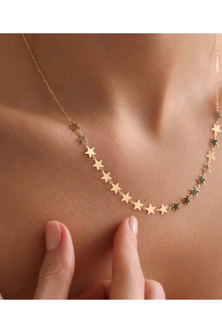 Bayar Gold 14 Ayar Altın Sıralı Yıldız Zincir Kolye