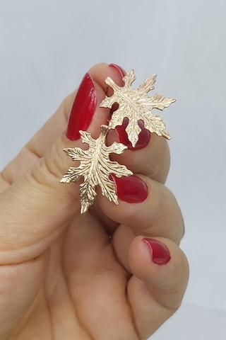 925 Ayar Rose Meşe Yaprağı Gümüş Küpe