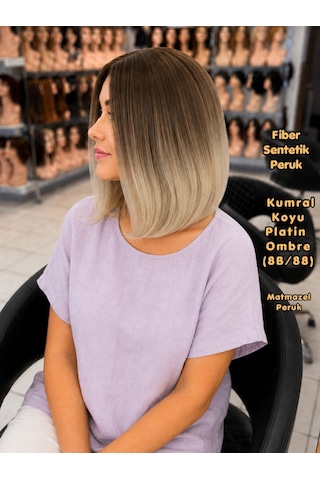 Kısa Sentetik Peruk Kumral Koyu Platin Ombre