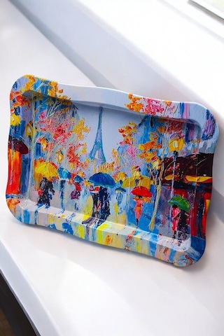 Ef165-q2 Rain Paris Desenli Dikdörtgen Tepsi 24x36 Cm Desenli