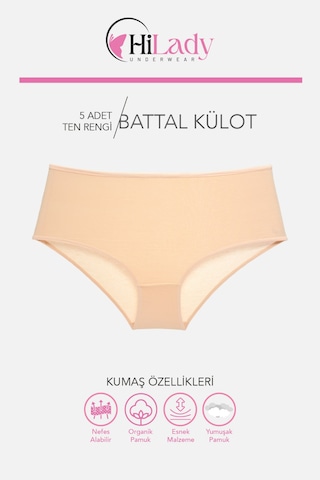 Kadın Külot, Orta Yüksek Bel Büyük Beden Külot 4xl-5xl-6xl 5 Adet, Yumuşak Pamuklu Rahat Kumaş Ten