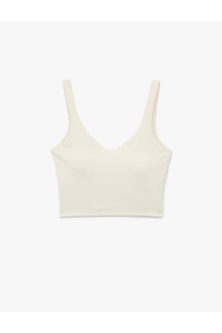 Koton Kolsuz V Yaka Kaplı Slim Fit Sporcu Sütyeni Ekru 7wak30018nk