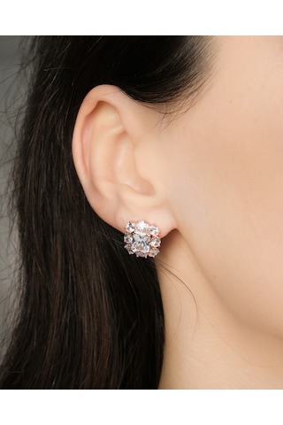 Lekka Design Kadın Kararmaz Çelik Lüks Takı Baget Taşlı Abiye Şık Küpe Altın