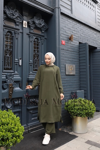 Kadın Haki Aerobin Uzun Kapşonlu İkili Takım T0216 Haki