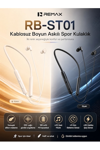 Remax RB-ST01 Bluetooth 6.0 Boyun Bantlı Kulak İçi Spor Kulaklık
