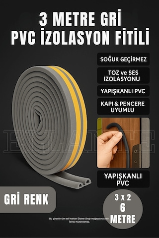 Gri Kapı Ve Pencere Soğuk İzolasyon Bandı Fitili Kendinden Yapışkanlı Kauçuk Yalıtım Bant 3 Metre
